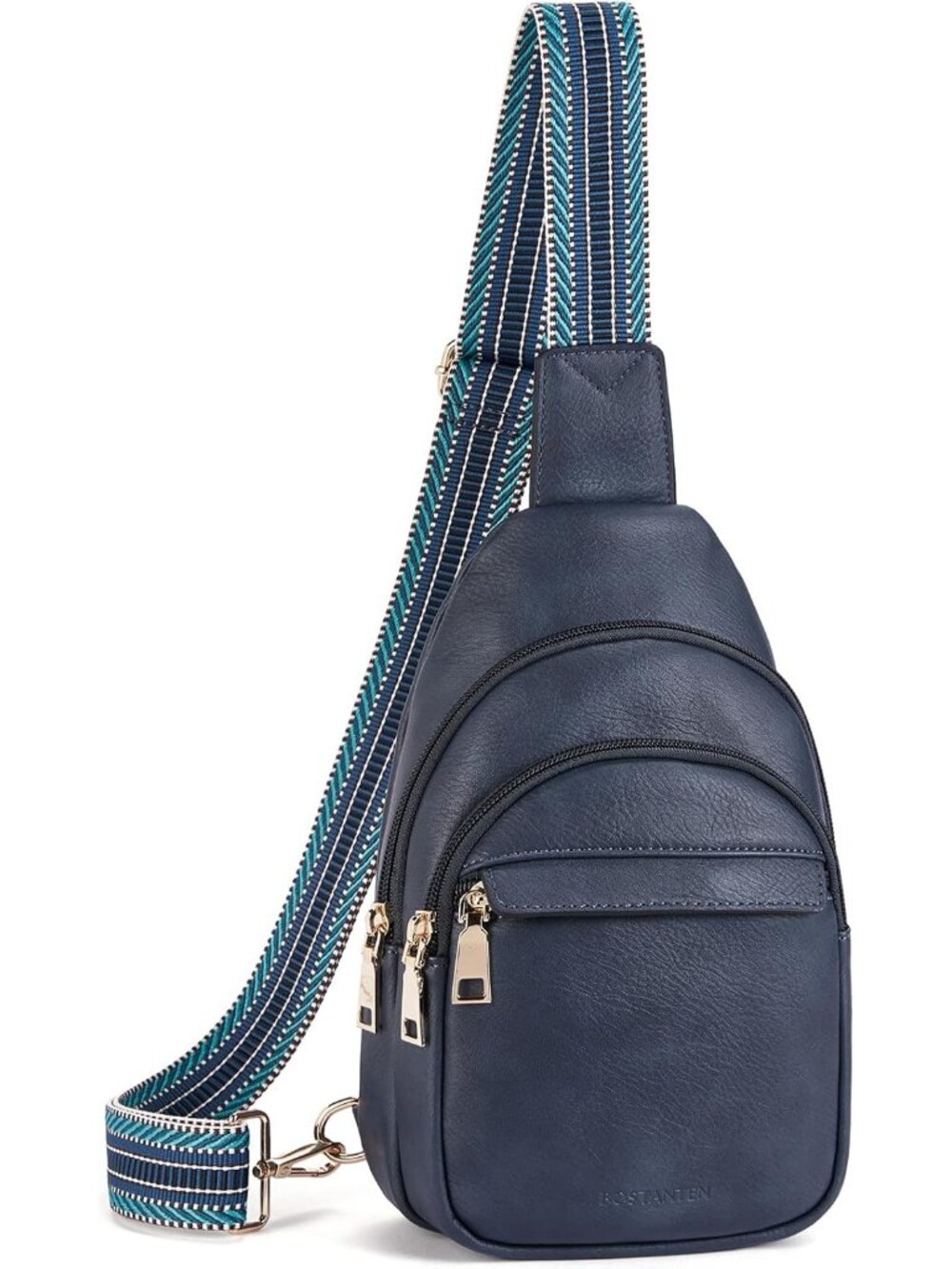 Women's Navy Blue Leather Adjustable Strap Crossbody Fanny Pack Sling Chest Bag
